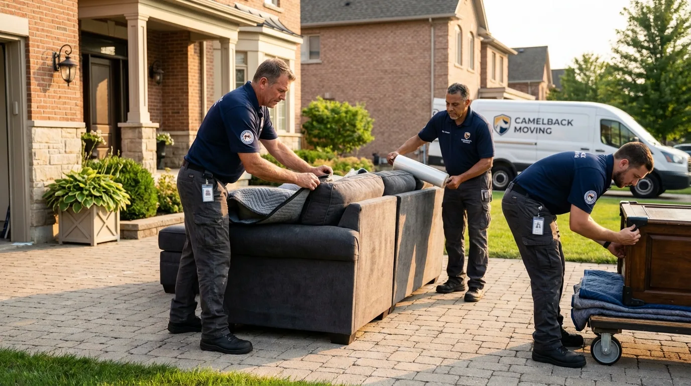 Large estate moving crew wrapping furniture in Cade, LA