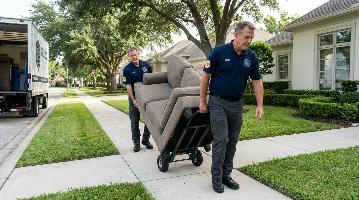 Local residential moving crew loading furniture in Cade, LA